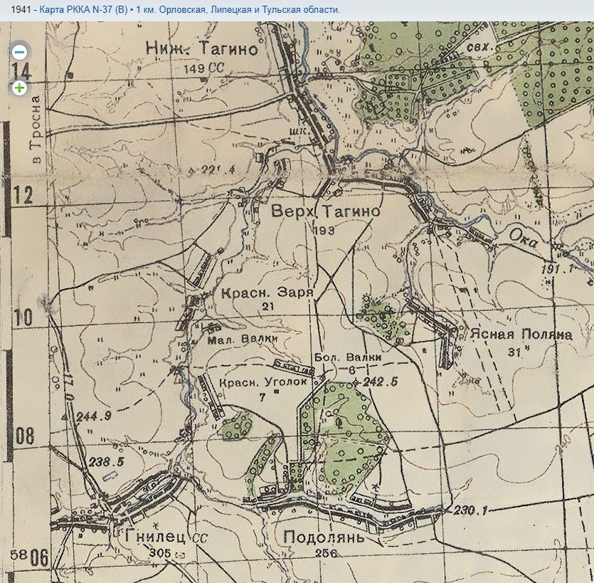 Карта 1941: Тагино, Подолянь, Гнилец